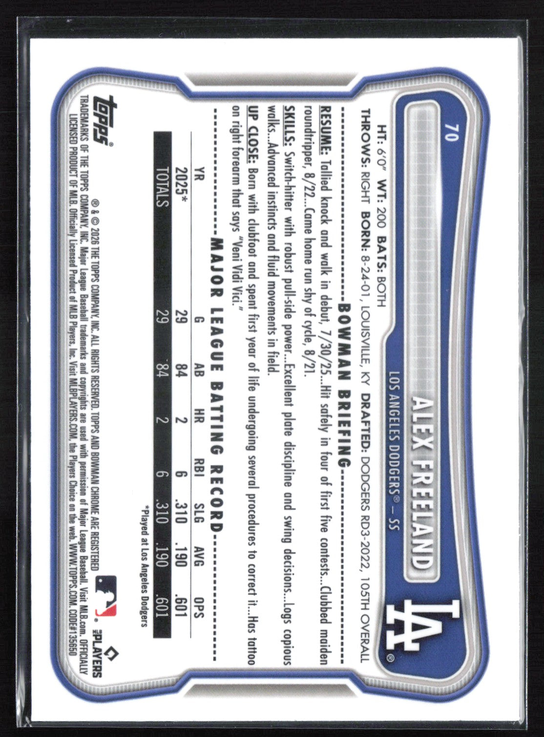 Alex Freeland RC Red Rookie Logo