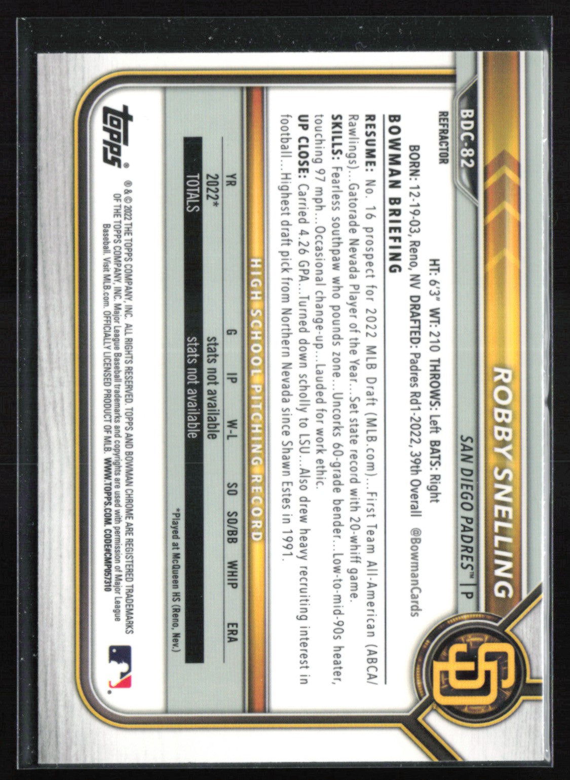 Robby Snelling 1st Bowman Refractor