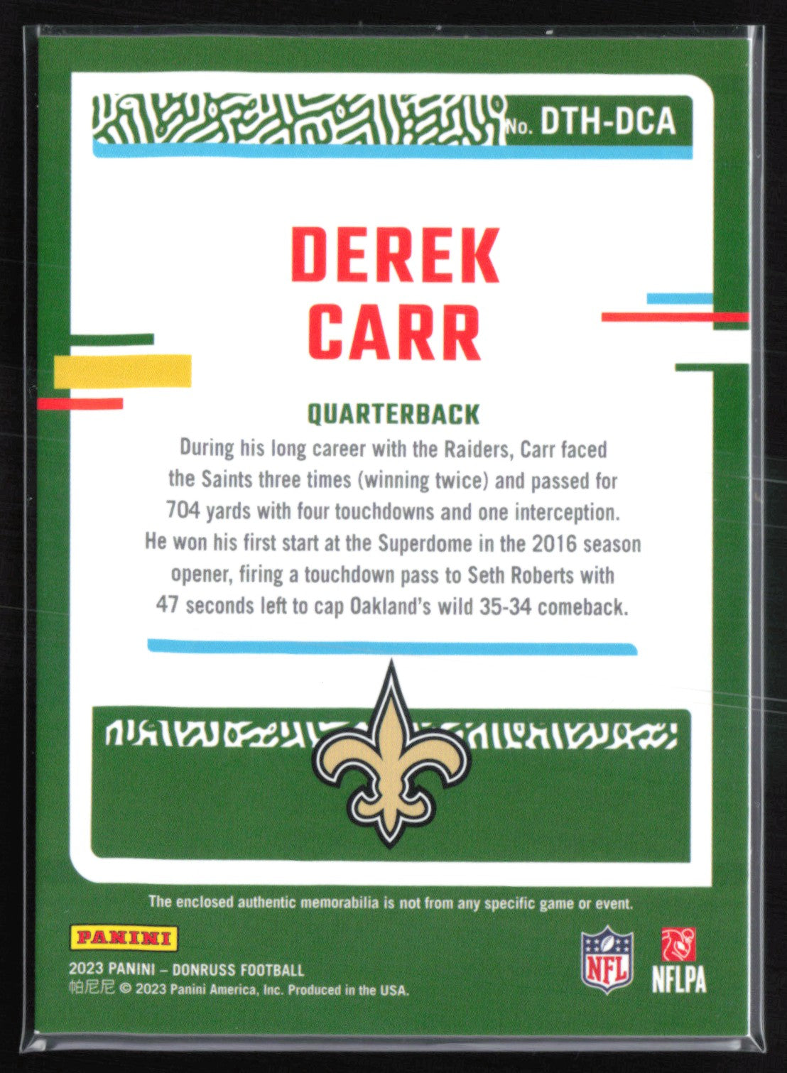 Derek Carr Donruss Threads Mem