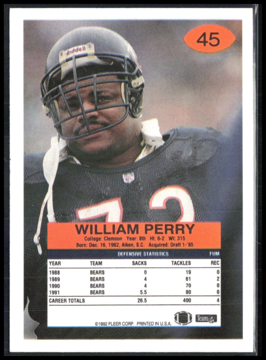 William Perry 1992 Fleer