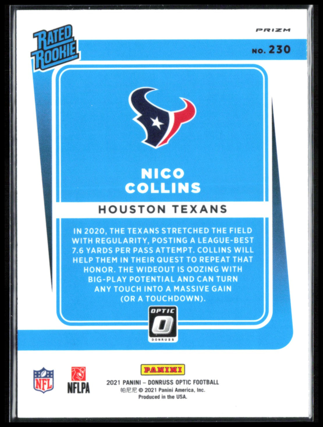 Nico Collins RC Holo 2021 Optic Rated Rookie