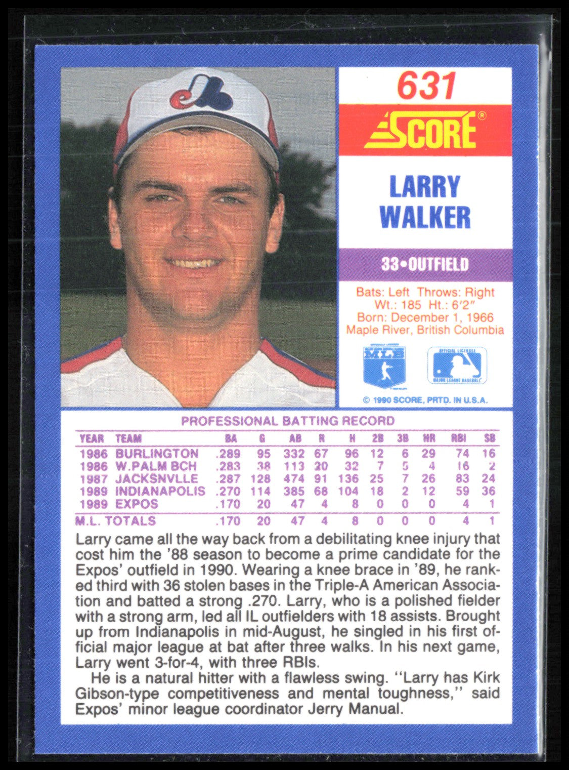 Larry Walker RC 1990 Score