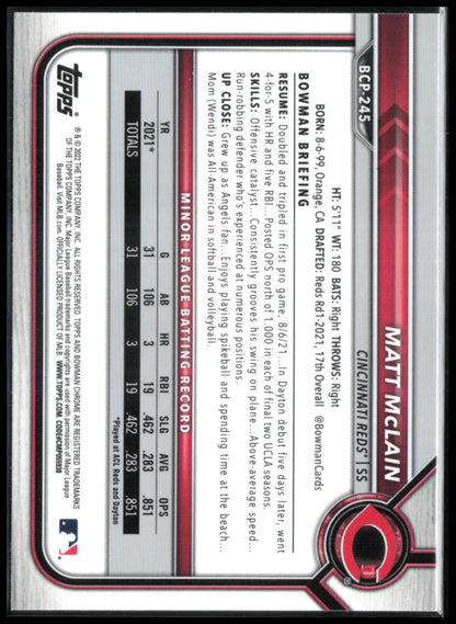 Matt McLain 1st Bowman Mojo