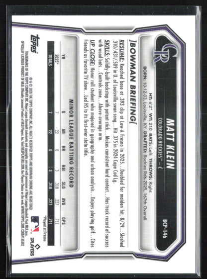 Matt Klein 1st Bowman Repilian Refractor