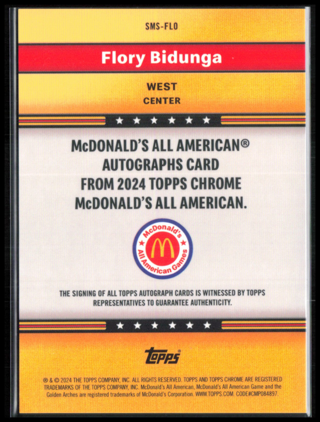 Flory Bidunga Auto /75 2024 Topps Chrome McDonalds