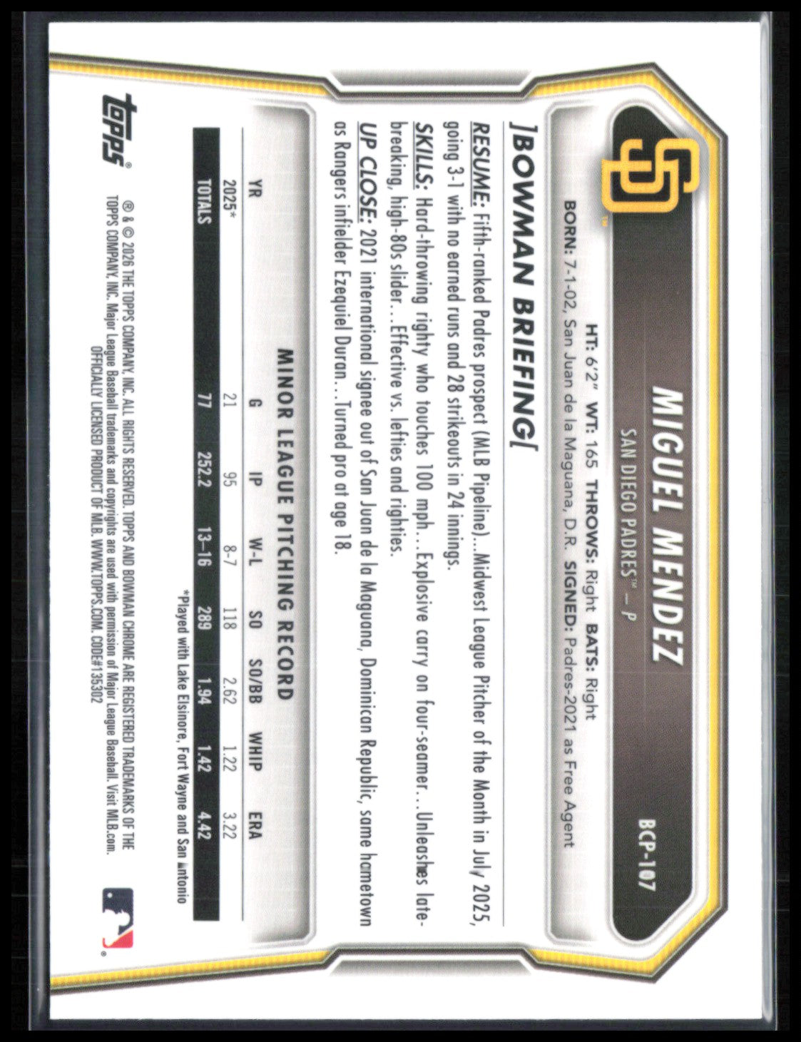 Miguel Mendez 1st Bowman Chrome