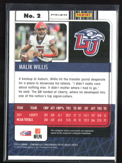 Malik Willis RC Bronze 2022 Contenders Optic Draft Picks