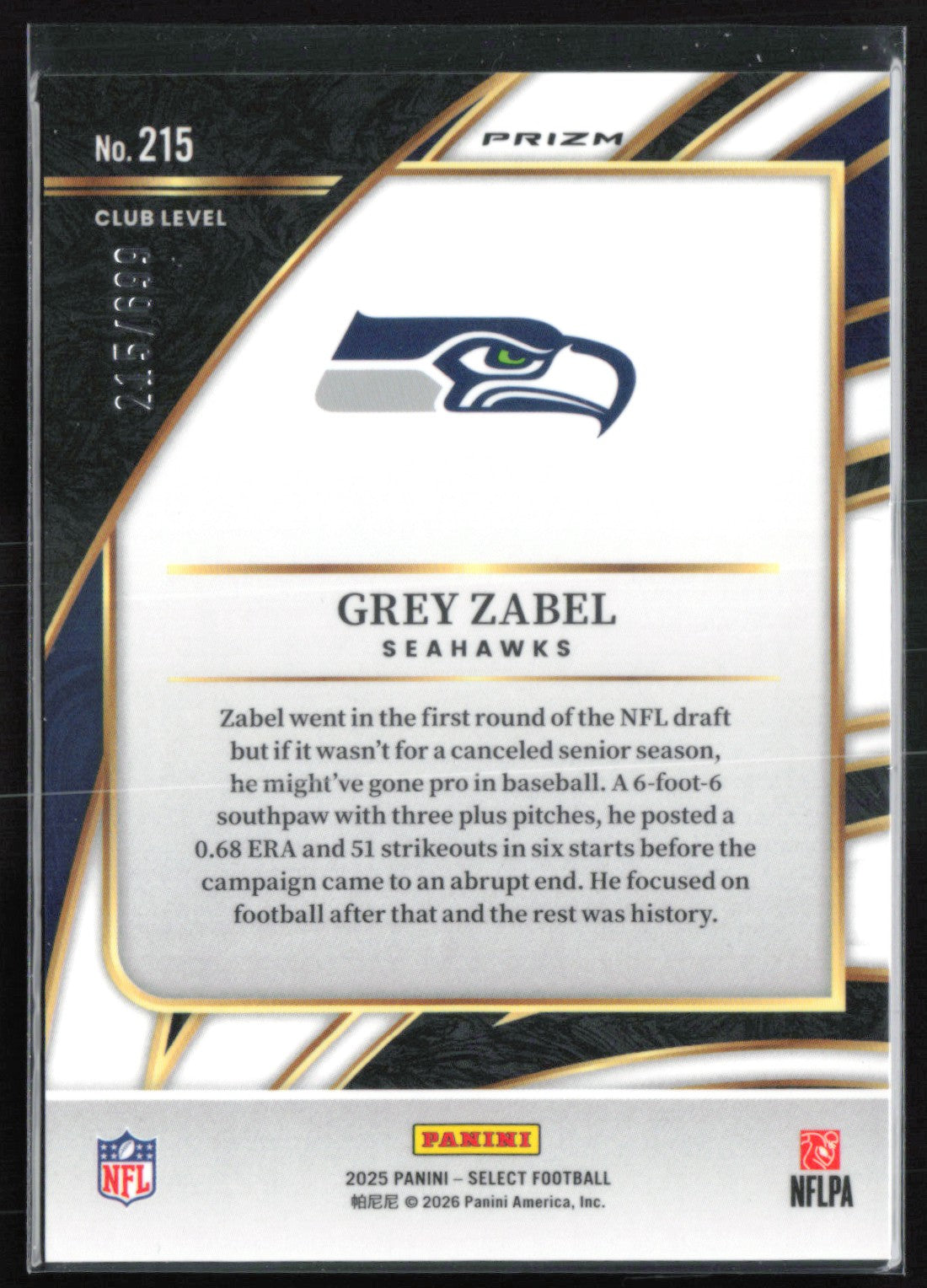 Grey Zabel RC Purple /699 Club Level
