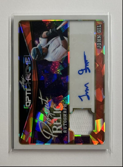 John Gil /4 Auto Relic Prospect Relic Autograph 2025 Leaf Optichrome