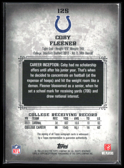 Coby Fleener RC Auto 2012 Topps Inception