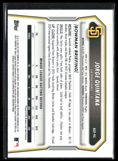 Jorge Quintana 1st Bowman Mojo