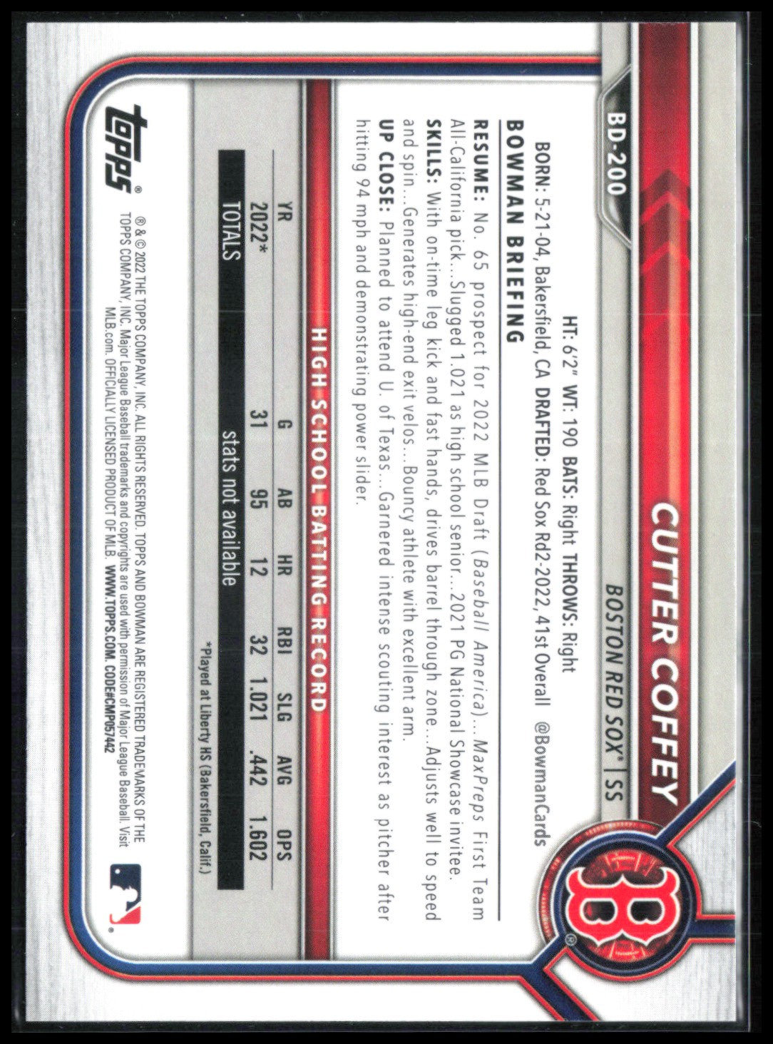 Cutter Coffey 1st Bowman Blue /150