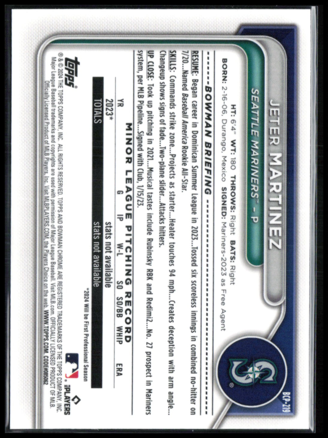 Jeter Martinez 1st Bowman Chrome