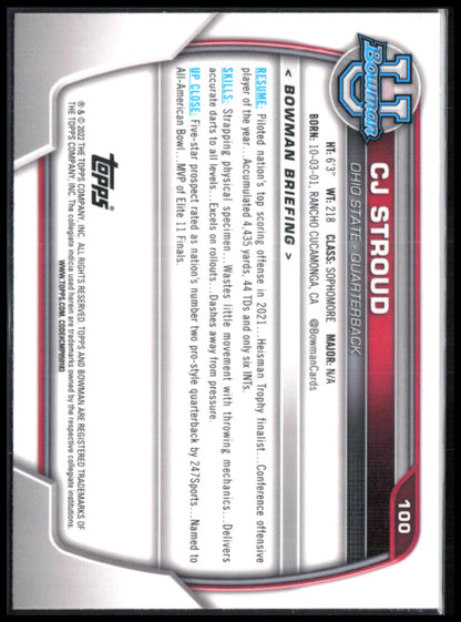 C.J. Stroud Pink Refractor 2022 Bowman U Chrome