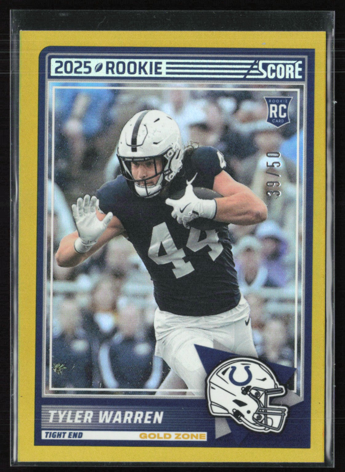 2025 Score Base Rookie Signatures Gold Zone 21 Tyler Warren RC /50