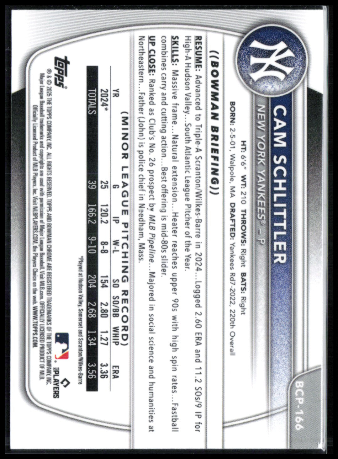 Cam Schlittler 1st Bowman Mojo