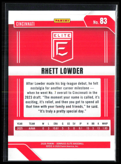 Rhett Lowder /99 2026 Donruss Elite