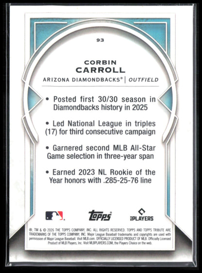 Corbin Carroll 01/99 Green 2026 Topps Tribute