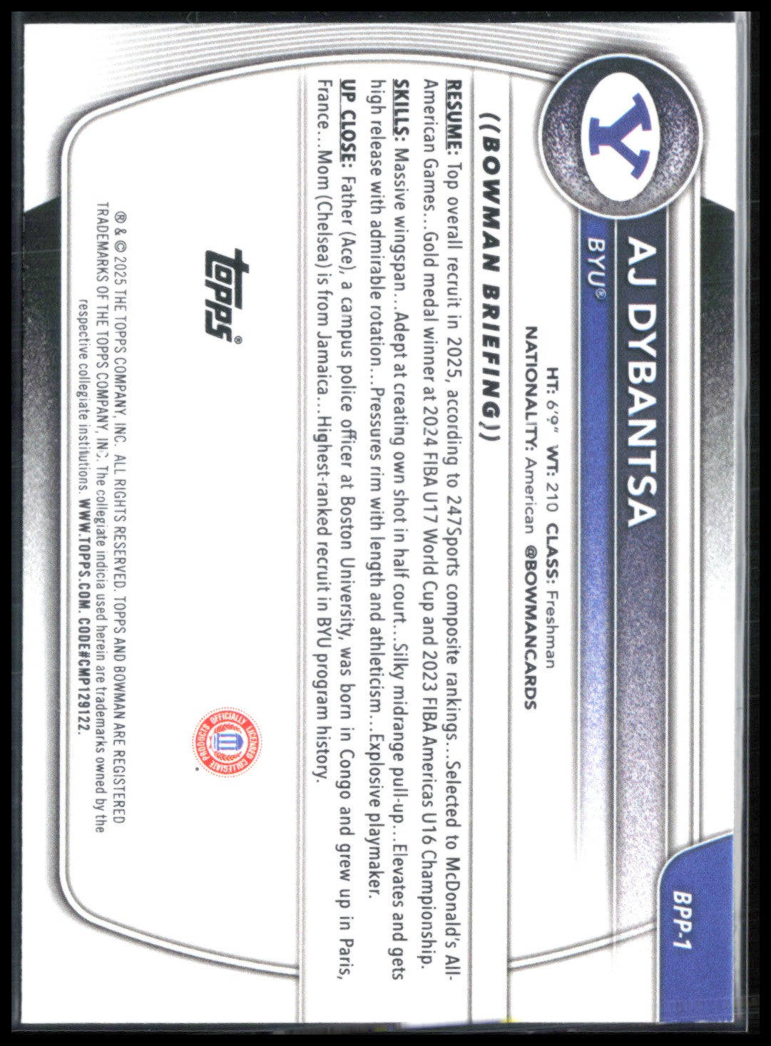 AJ Dybantsa 1st Bowman