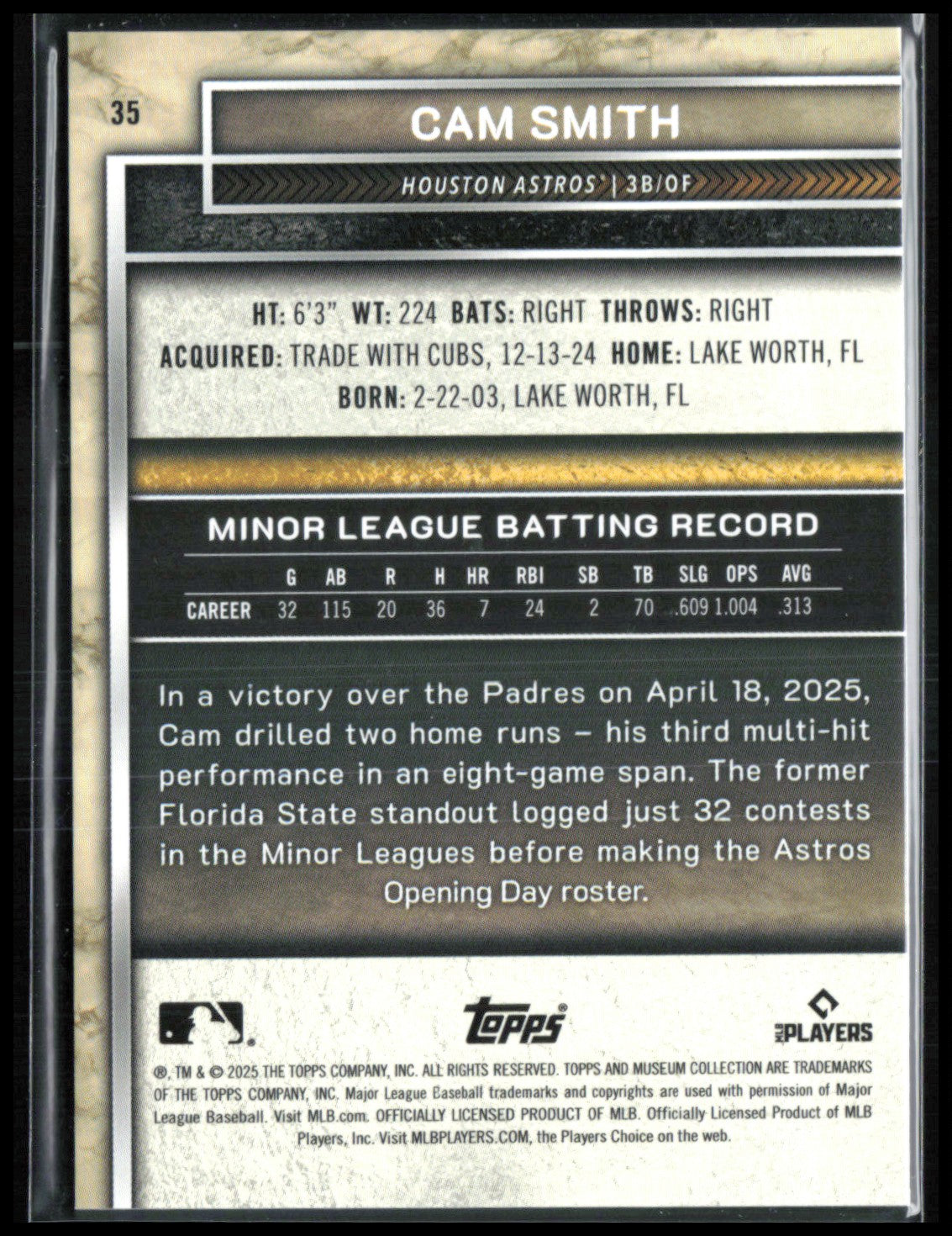 Cam Smith RC 2025 Topps Museum Collection