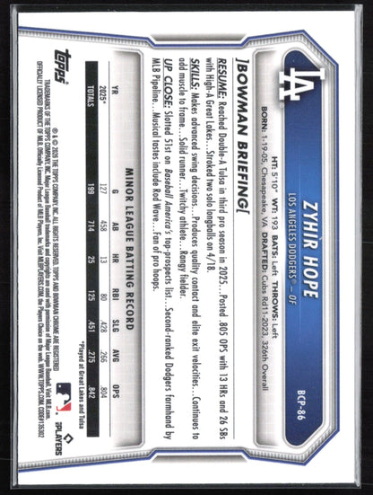 Zyhir Hope Prospect 2026 Bowman Prospects