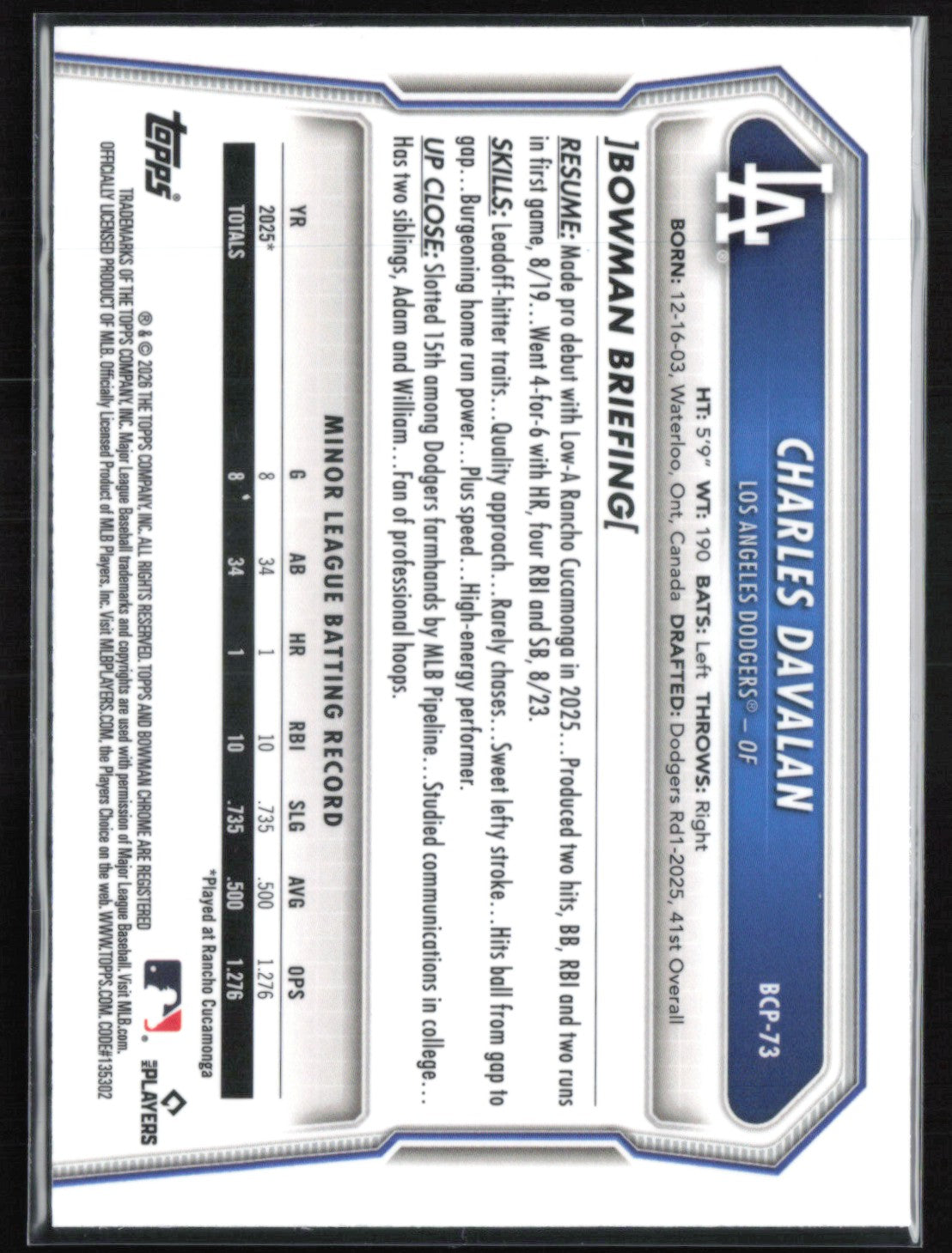 Charles Davalan Laser Prospects
