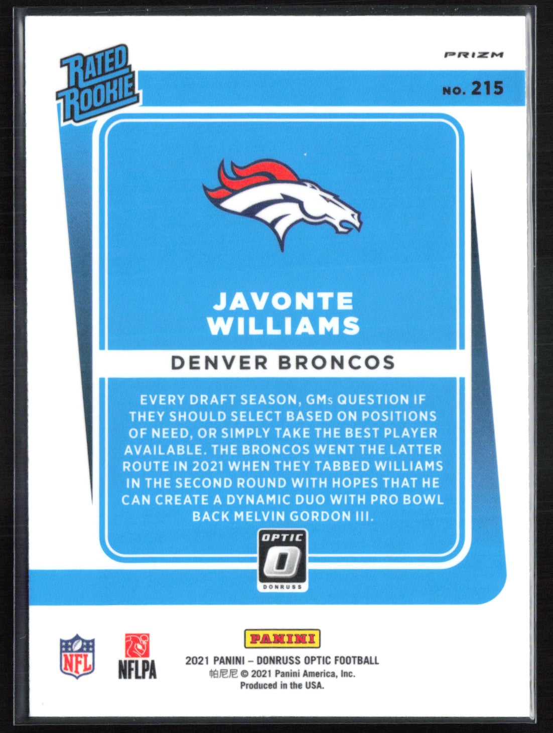Javonte Williams RC Blue Hyper