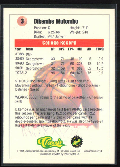 Dikembe Mutombo 1991 Classic Draft Picks