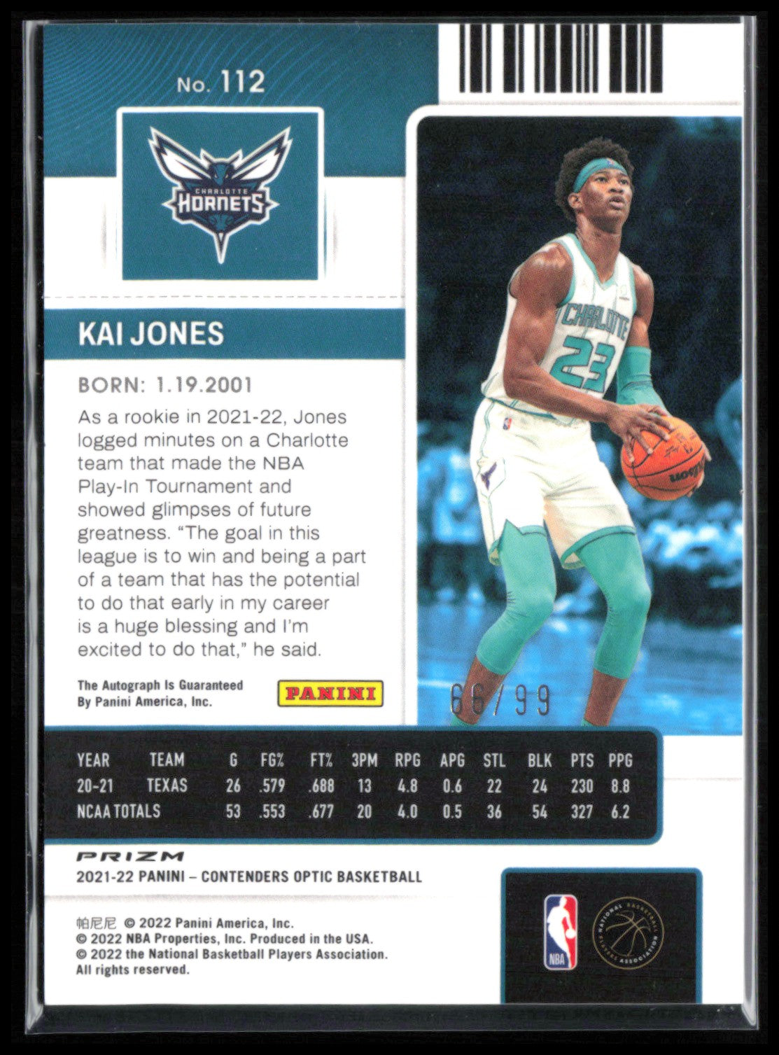 Kai Jones RC Auto /99 Rookie Ticket