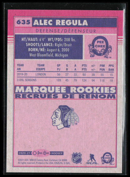 Alec Regula RC Marquee Rookies