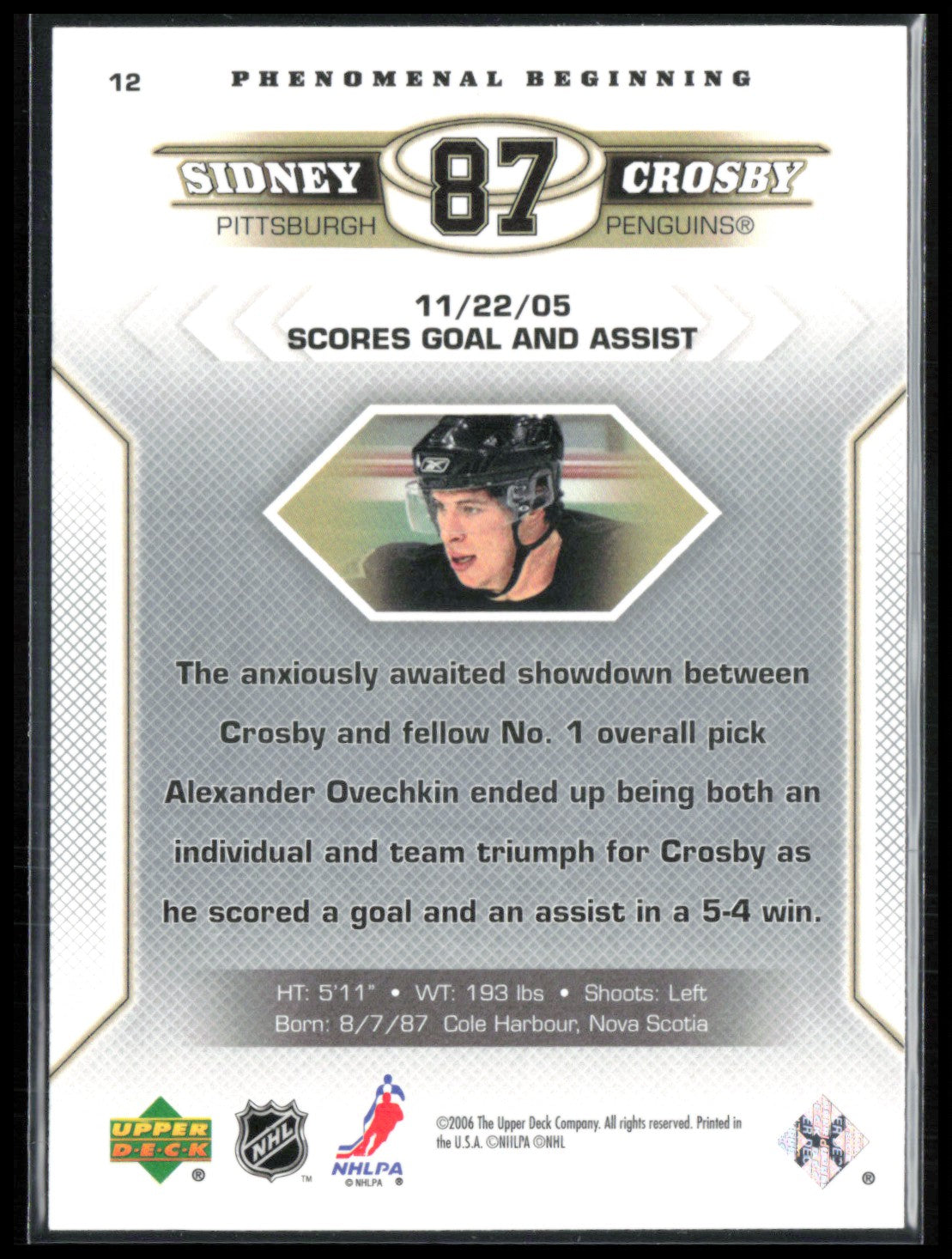 Sidney Crosby Phenomenal Beginning 2005 UD
