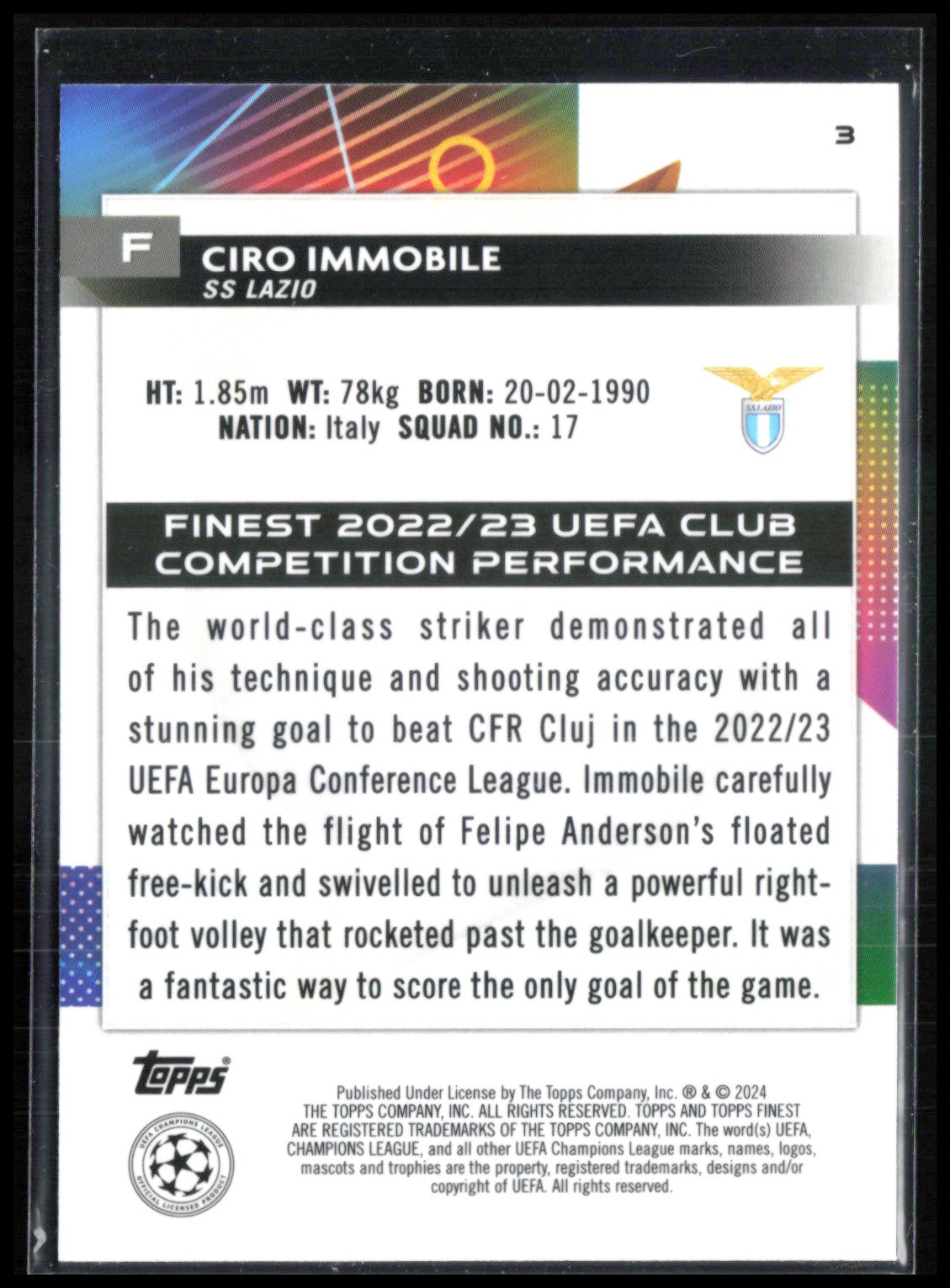 Ciro Immobile Blue /250 2024 Topps Finest