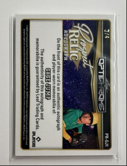 Gage Jump /4 Auto Relic Prospect Relic Autograph 2025 Leaf Optichrome