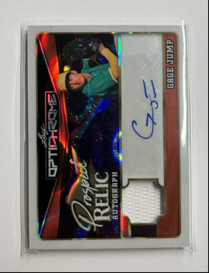 Gage Jump /4 Auto Relic Prospect Relic Autograph 2025 Leaf Optichrome