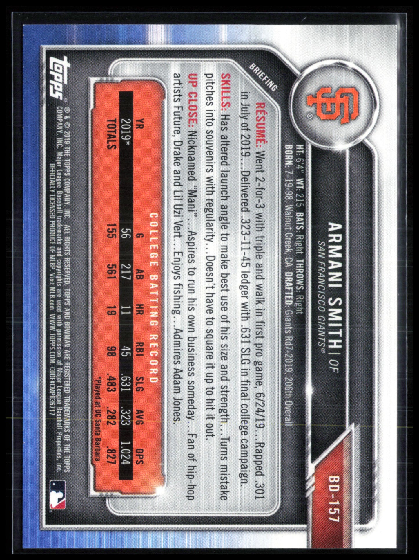 Armani Smith 3/5 Red 1st Bowman 2019 Bowman Draft