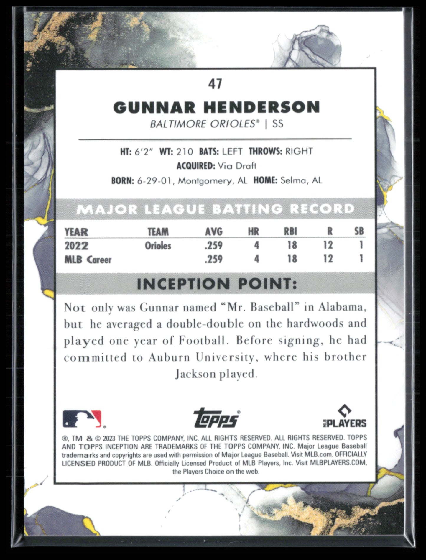 Gunnar Henderson RC 2023 Topps Inception