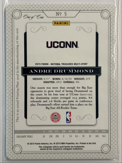 Andre Drummond 1/1 Printing Plate 2015 Panini National Treasures Collegaite