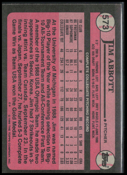 Jim Abbott 1989 Topps
