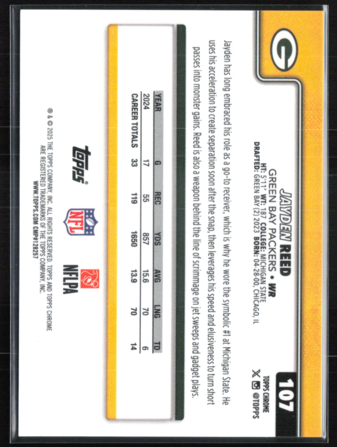 Jayden Reed Gold Wave /50 2025 Topps Chrome