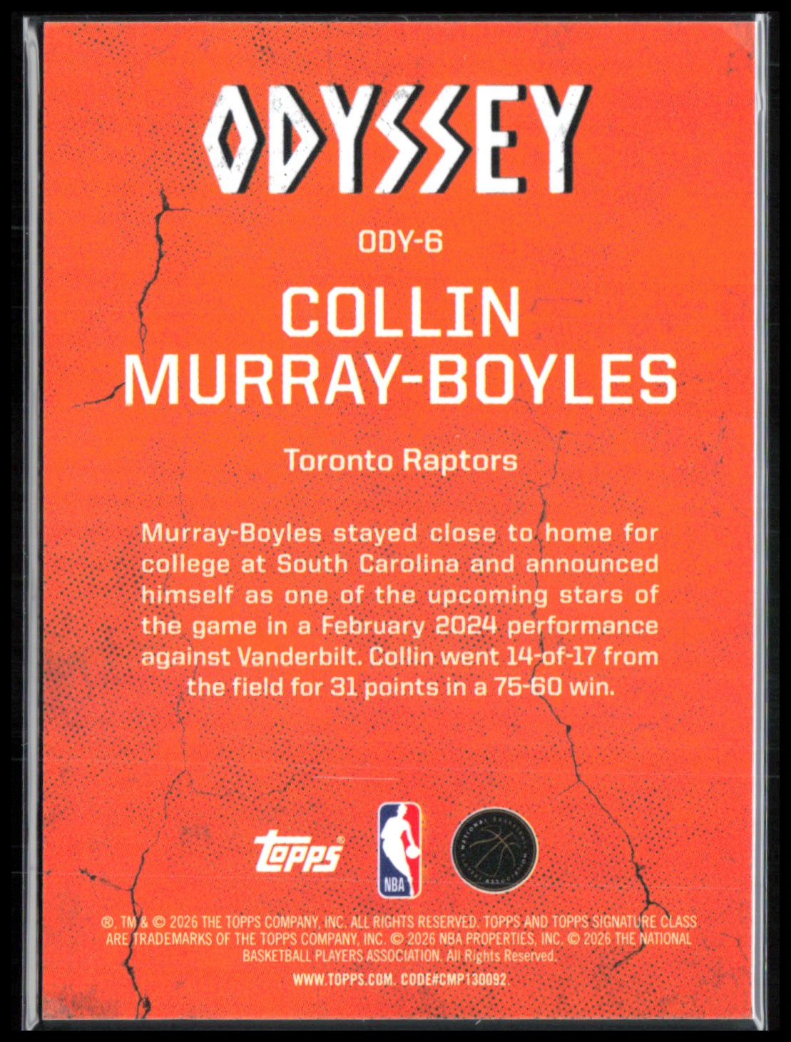 Collin Murray-Boyles RC Odyssey 2025 Topps Signature Class