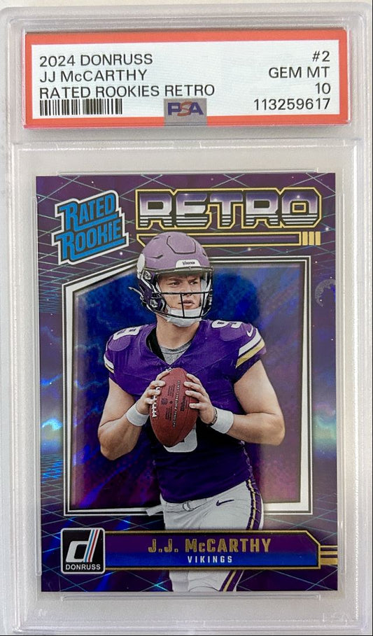 J.J. McCarthy RC 2024 Donruss Rated Rookies Retro PSA 10