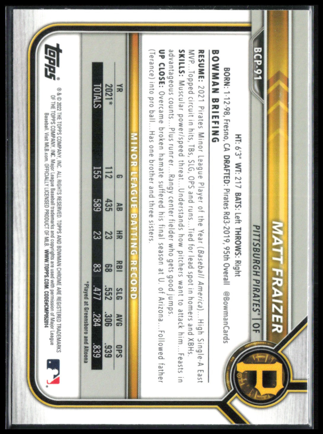Matt Fraizer 1st Bowman Mojo