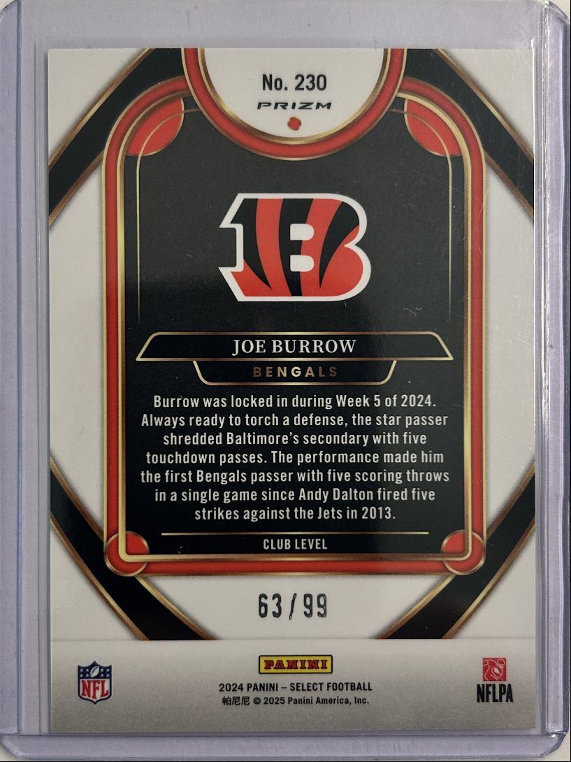 Joe Burrow Blue Prizm /99 Club Level 2024 Select