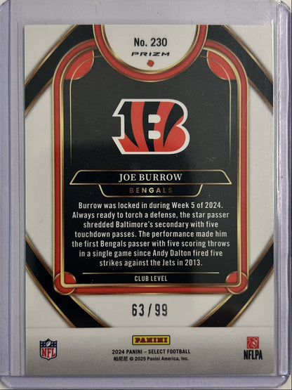 Joe Burrow Blue Prizm /99 Club Level 2024 Select