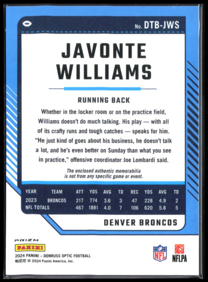 Javonte Williams Blue Hyper Mem Optic Threads