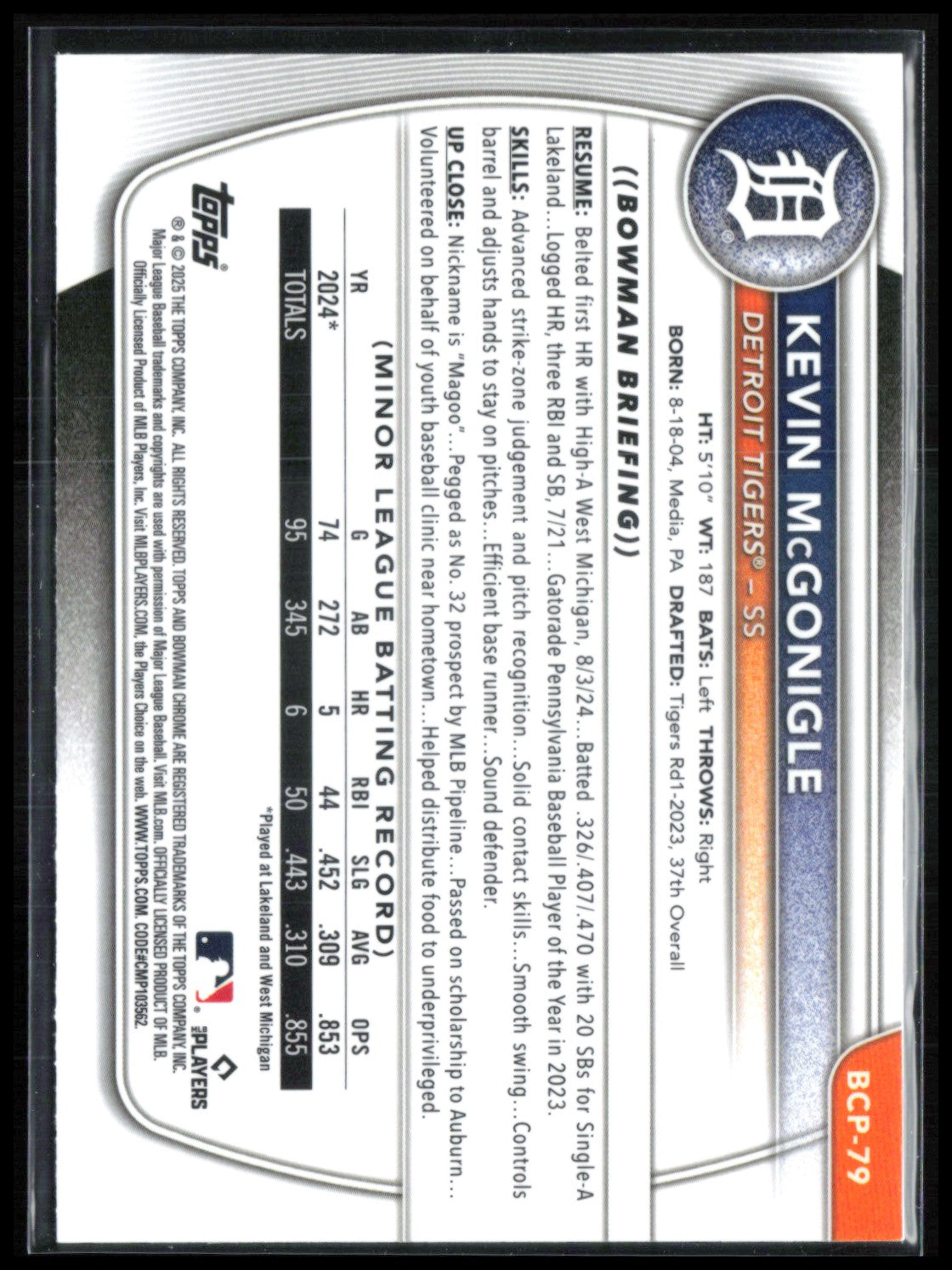 Kevin McGonigle 1st Bowman Mojo