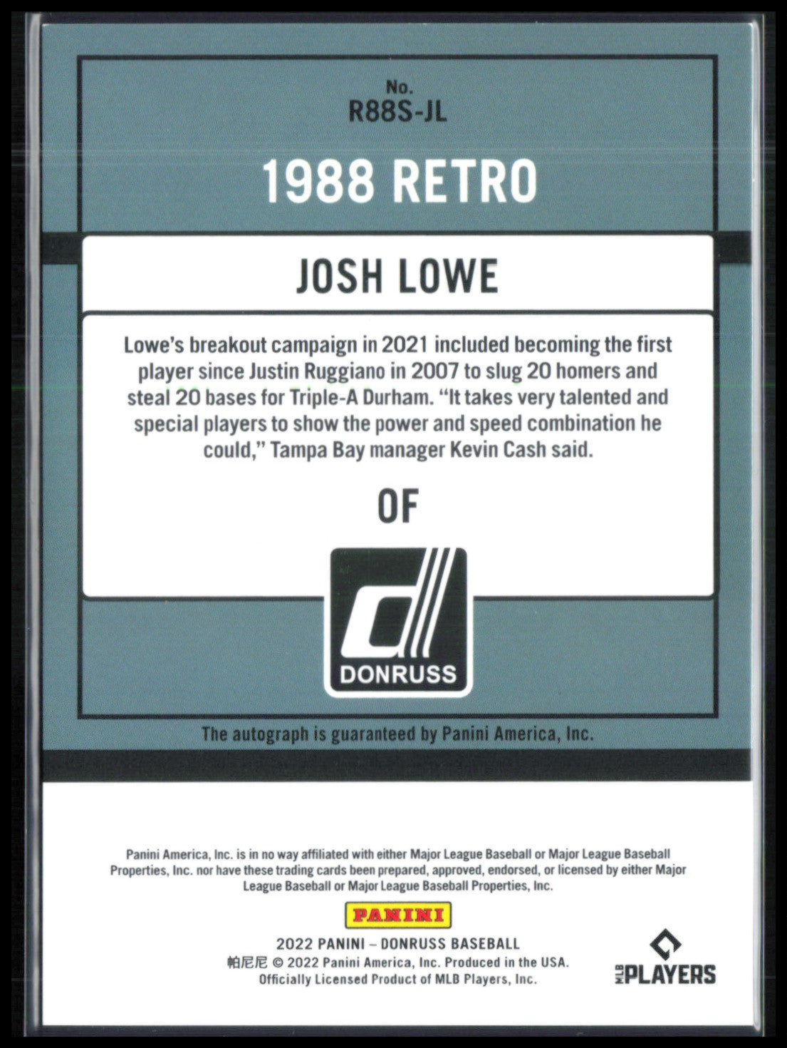 Josh Lowe Auto 2022 Donruss