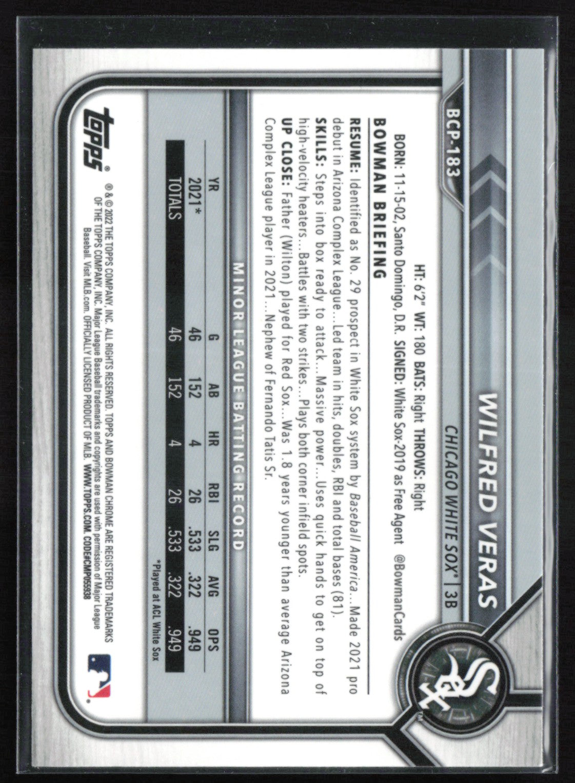 Wilfred Veras 1st Bowman Mojo