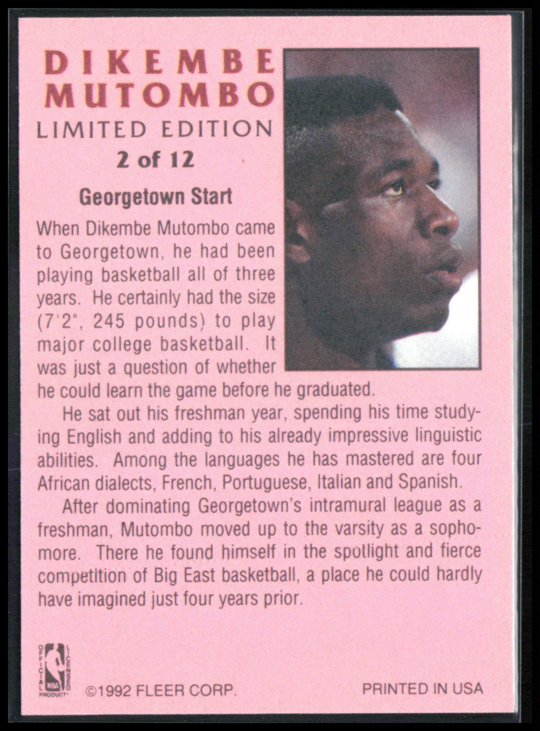 Dikembe Mutombo 1992 Fleer Limited Edition