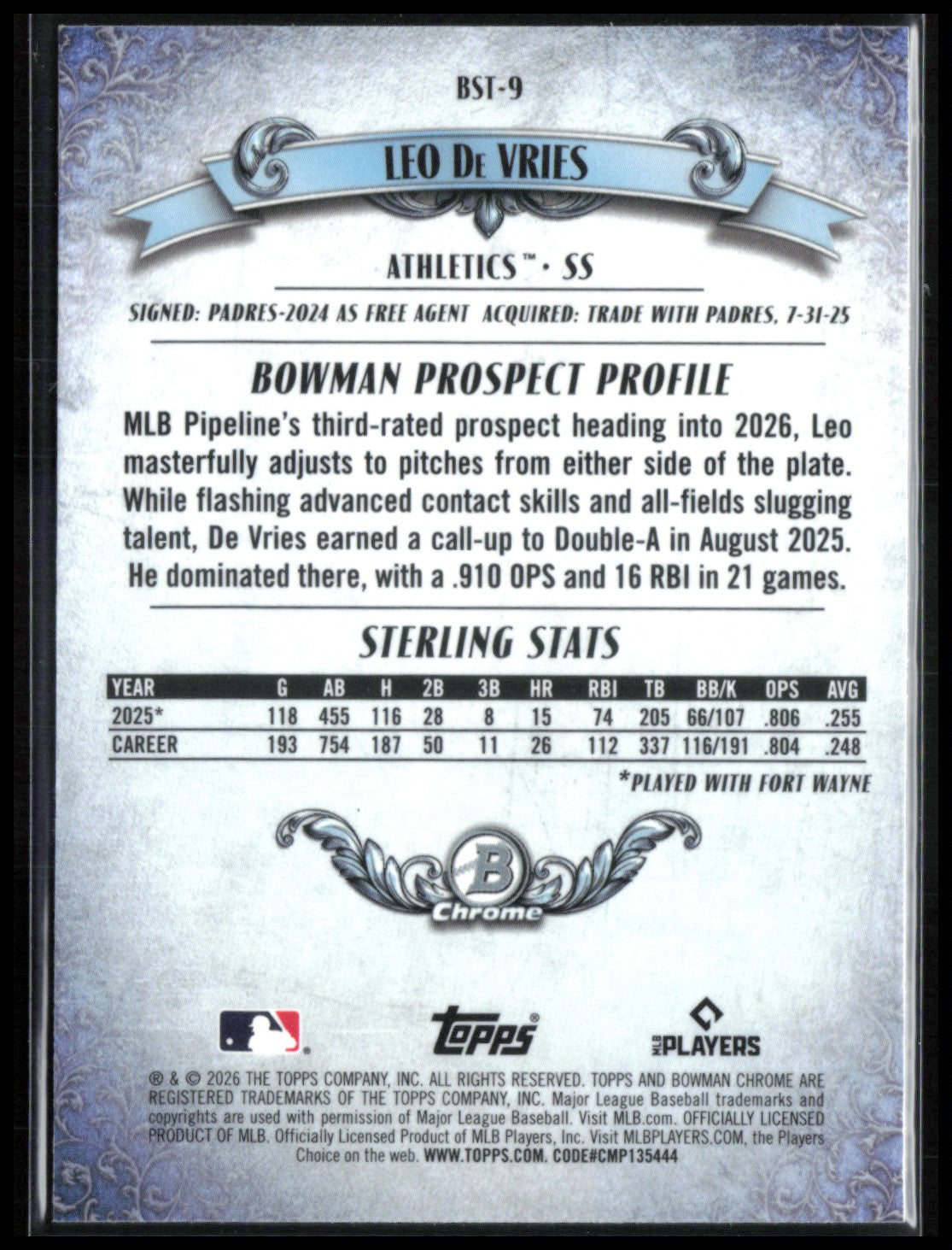 Leo De Vries Prospect Bowman Sterling